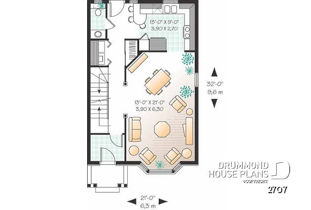 1st level - 2 storey english cottage plan with 2 and 3 bedroom options, laundry room on first floor - Vicky