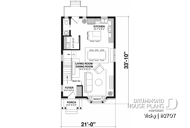 1st level - 2 storey english cottage plan, laundry room on first floor, walk-in closet on each bedroom - Vicky