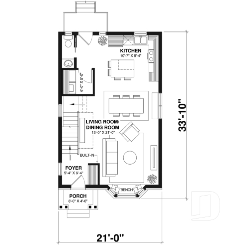 1st level - 2 storey english cottage plan, laundry room on first floor, walk-in closet on each bedroom - Vicky