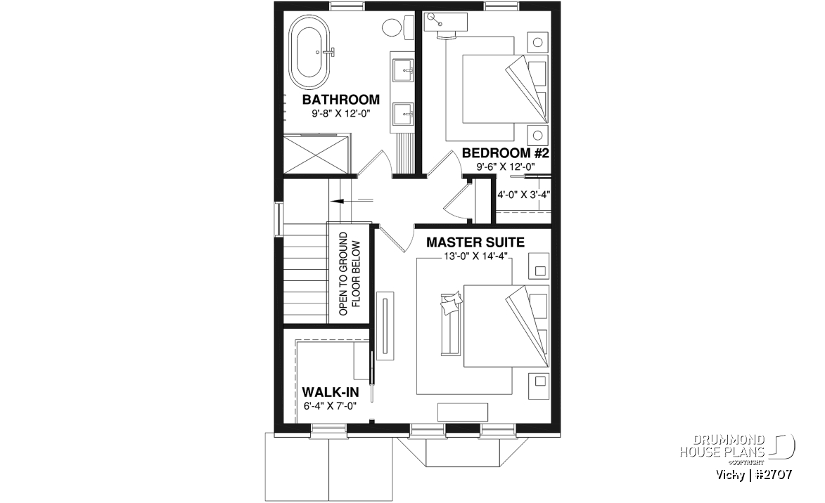 2nd level option 1 - 2 storey english cottage plan, laundry room on first floor, walk-in closet on each bedroom - Vicky