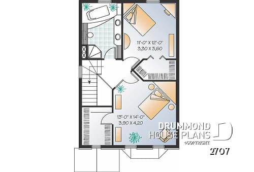 2nd level option 1 - 2 storey english cottage plan with 2 and 3 bedroom options, laundry room on first floor - Vicky