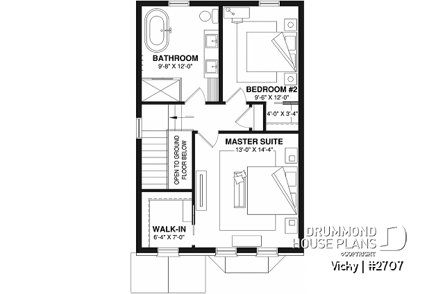 2nd level option 1 - 2 storey english cottage plan, laundry room on first floor, walk-in closet on each bedroom - Vicky