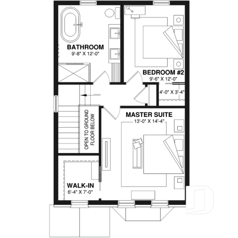 2nd level option 1 - 2 storey english cottage plan, laundry room on first floor, walk-in closet on each bedroom - Vicky