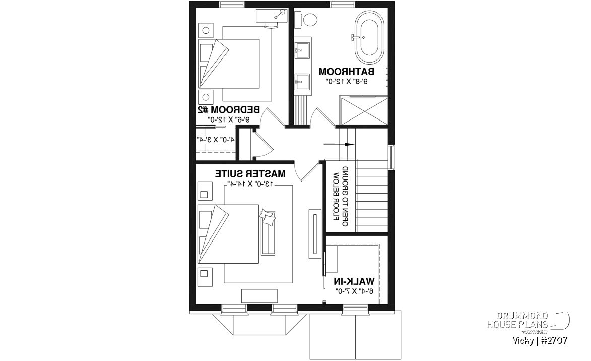 2nd level option 1 - 2 storey english cottage plan, laundry room on first floor, walk-in closet on each bedroom - Vicky