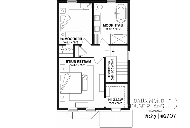 2nd level option 1 - 2 storey english cottage plan, laundry room on first floor, walk-in closet on each bedroom - Vicky