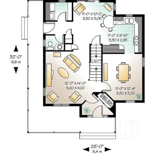 1st level - Traditional 2-story plan with 3 bedroom, formal dining room, computer space on second floor, breakfast nook - The Madeline