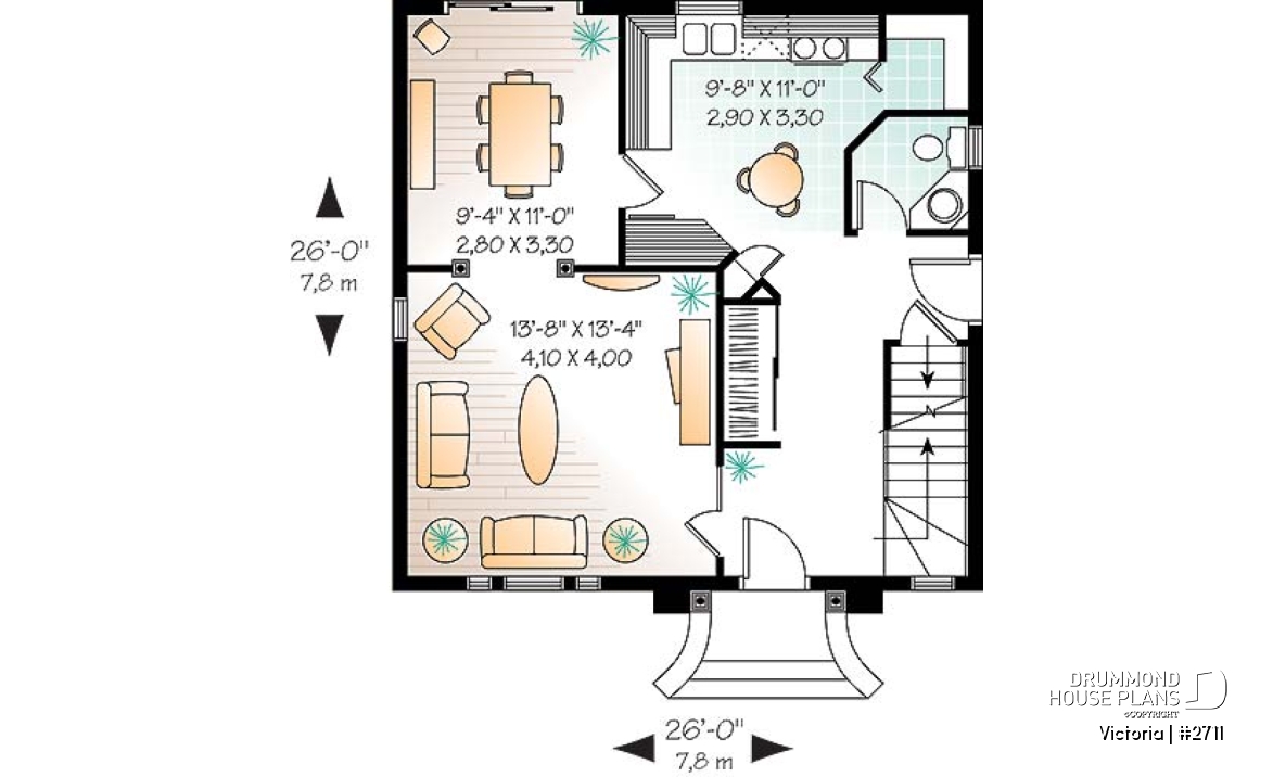 1st level - Victorian inspired small cottage plan, 2-storey, 3 bedrooms, formal dining room, breakfast nook - Victoria
