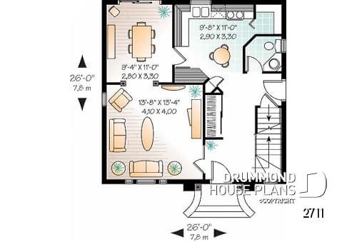 1st level - Victorian inspired small cottage plan, 2-storey, 3 bedrooms, formal dining room, breakfast nook - Victoria