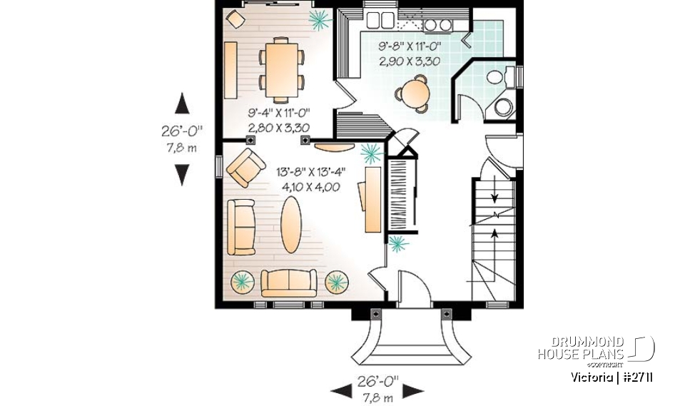 1st level - Victorian inspired small cottage plan, 2-storey, 3 bedrooms, formal dining room, breakfast nook - Victoria