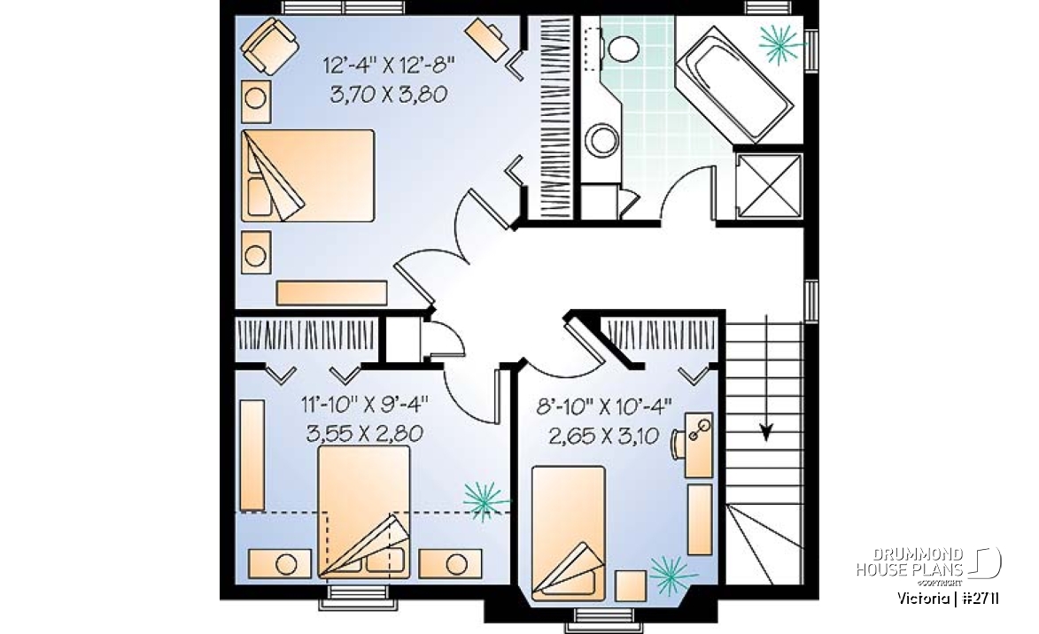 2nd level - Victorian inspired small cottage plan, 2-storey, 3 bedrooms, formal dining room, breakfast nook - Victoria