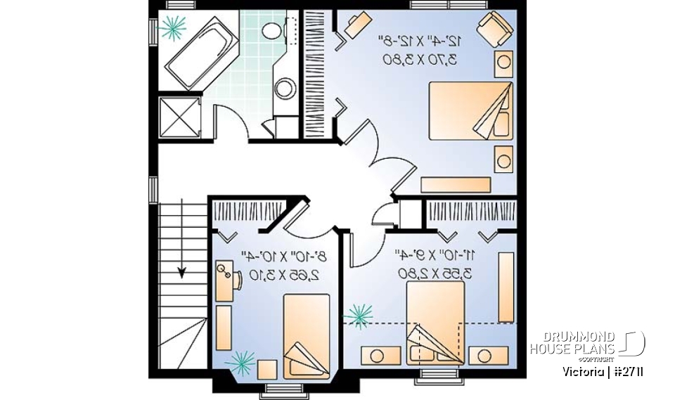 2nd level - Victorian inspired small cottage plan, 2-storey, 3 bedrooms, formal dining room, breakfast nook - Victoria