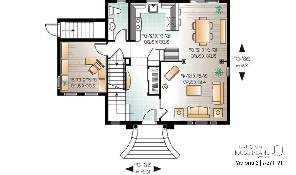 1st level - 2 floor Victorian style home plan with 3 bedrooms and a good size home office (den) - Victoria 2