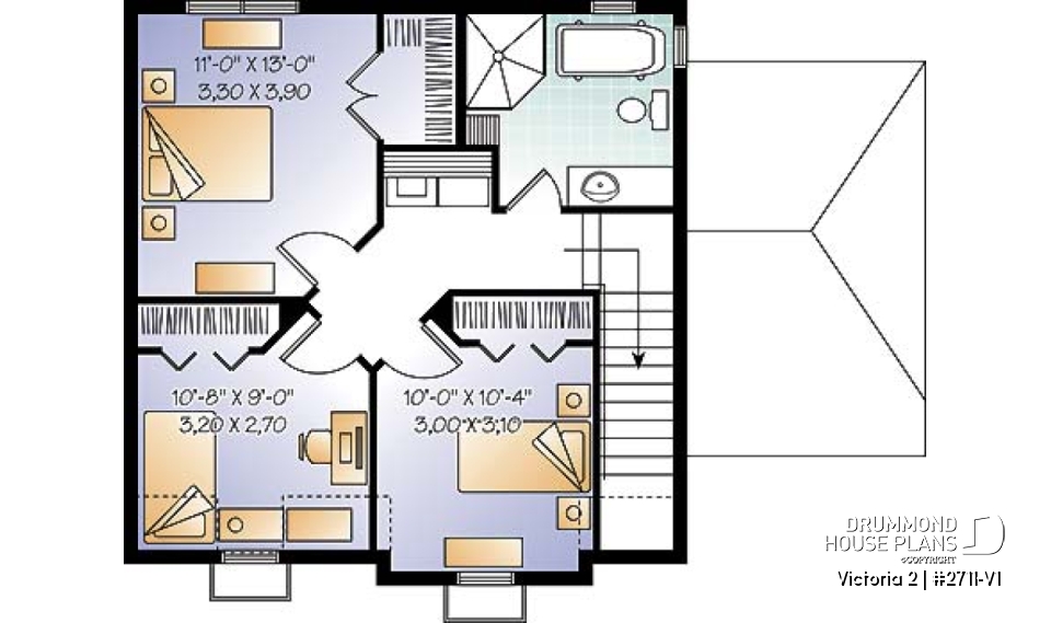 2nd level - 2 floor Victorian style home plan with 3 bedrooms and a good size home office (den) - Victoria 2