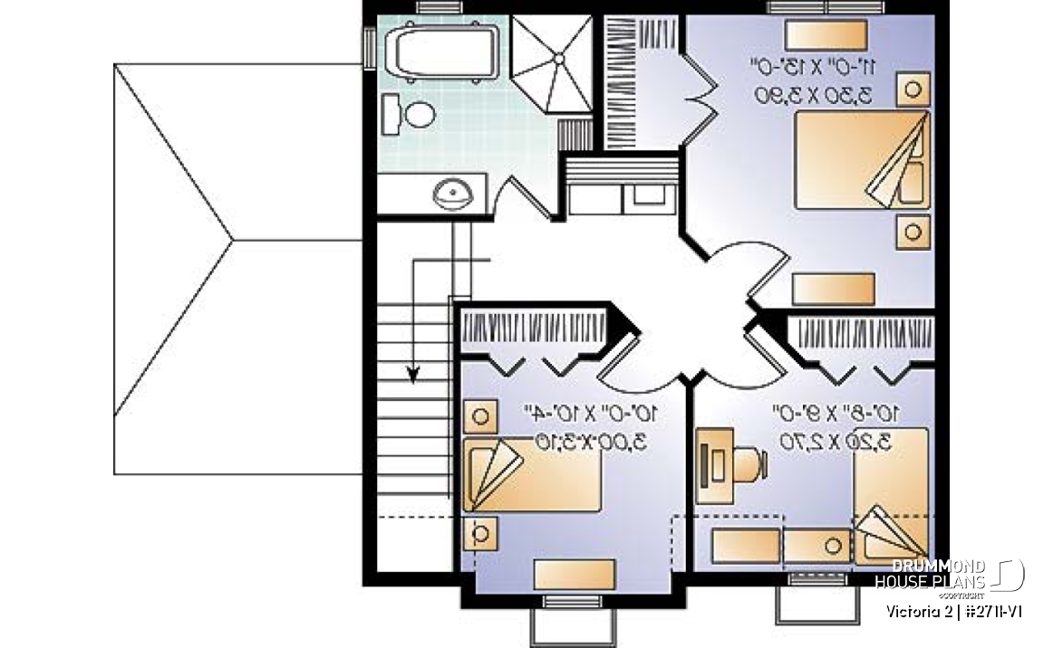 2nd level - 2 floor Victorian style home plan with 3 bedrooms and a good size home office (den) - Victoria 2
