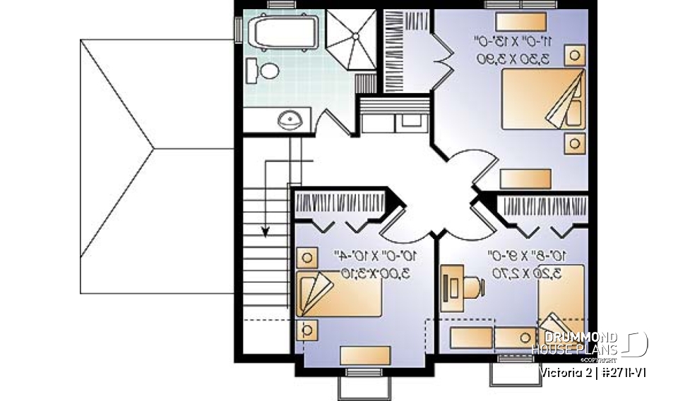 2nd level - 2 floor Victorian style home plan with 3 bedrooms and a good size home office (den) - Victoria 2