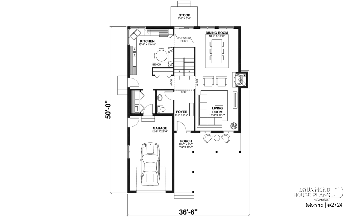 1st level - Narrow lot two-storey house with open floor plan, fireplace, kitchen nook, 3 bedroom, large family bathroom - Kelowna