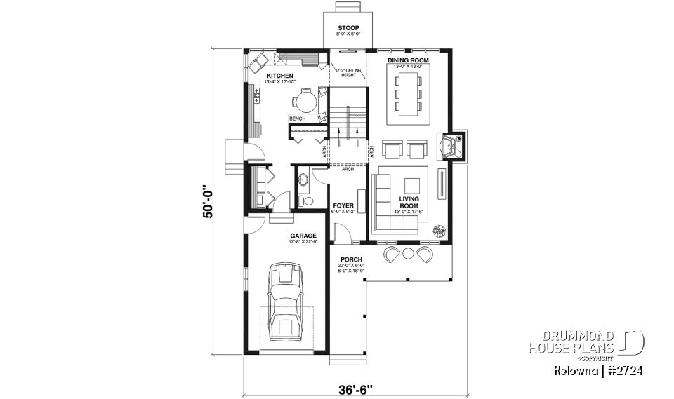 1st level - Narrow lot two-storey house with open floor plan, fireplace, kitchen nook, 3 bedroom, large family bathroom - Kelowna