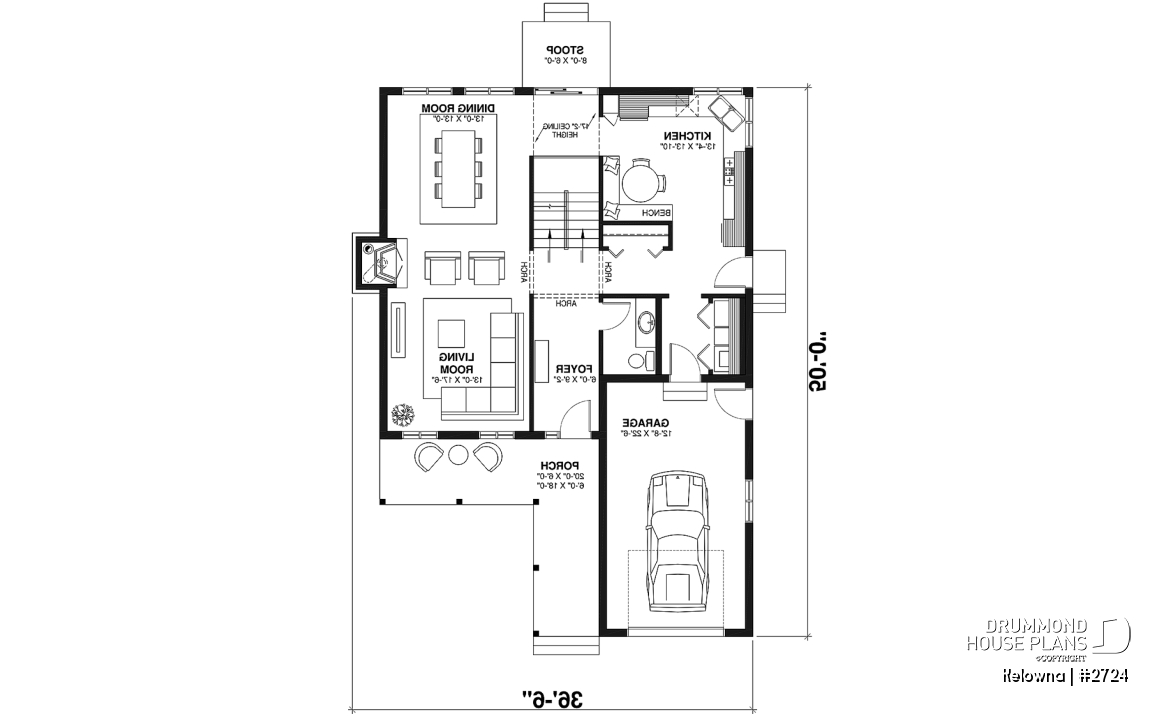 1st level - Narrow lot two-storey house with open floor plan, fireplace, kitchen nook, 3 bedroom, large family bathroom - Kelowna
