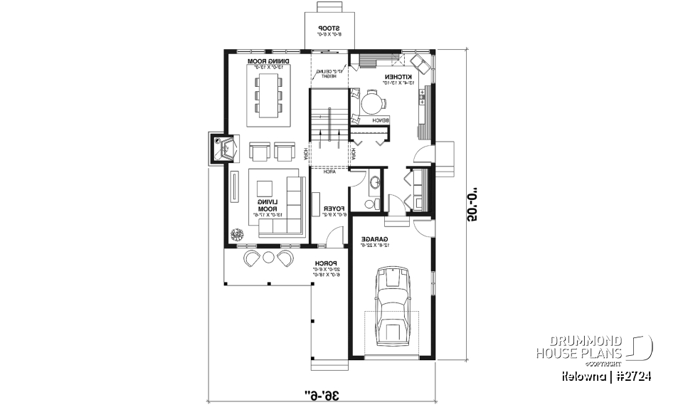 1st level - Narrow lot two-storey house with open floor plan, fireplace, kitchen nook, 3 bedroom, large family bathroom - Kelowna