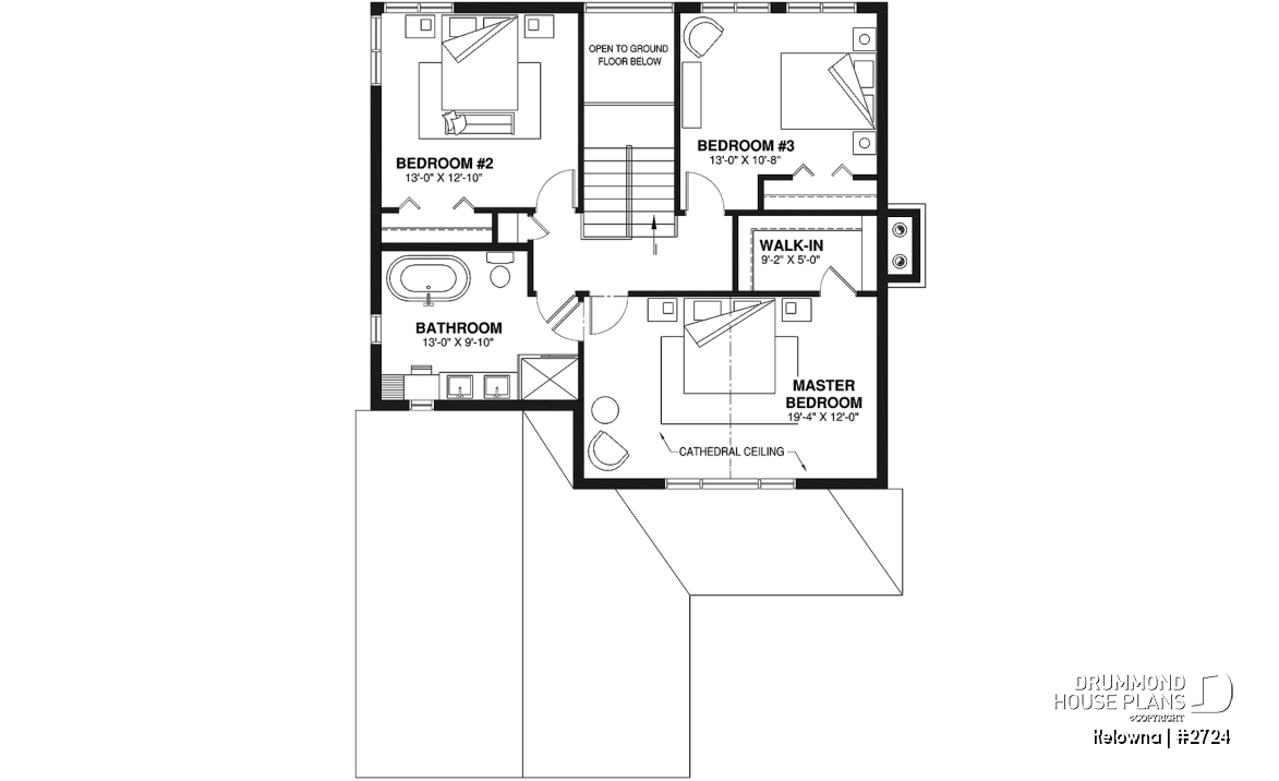 2nd level - Narrow lot two-storey house with open floor plan, fireplace, kitchen nook, 3 bedroom, large family bathroom - Kelowna