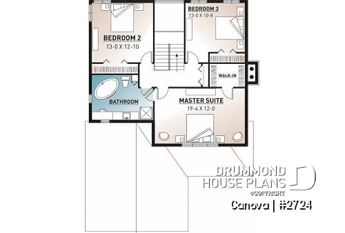 2nd level - Narrow lot two-storey house with open floor plan, fireplace, kitchen nook, 3 bedroom, large family bathroom - Canova