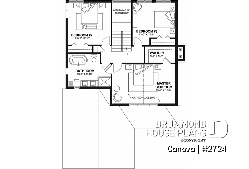 2nd level - Narrow lot two-storey house with open floor plan, fireplace, kitchen nook, 3 bedroom, large family bathroom - Canova