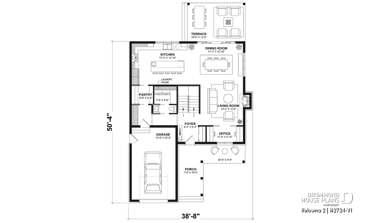 1st level - Country home plan with 4 to 5 bedrooms, garage, office, sheltered terrace and beautiful master suite - Kelowna 2