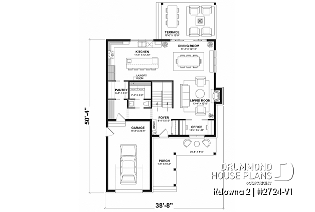 1st level - Country house plan with 4 to 5 bedrooms, garage, office, sheltered terrace and beautiful master suite &#8203; - Kelowna 2