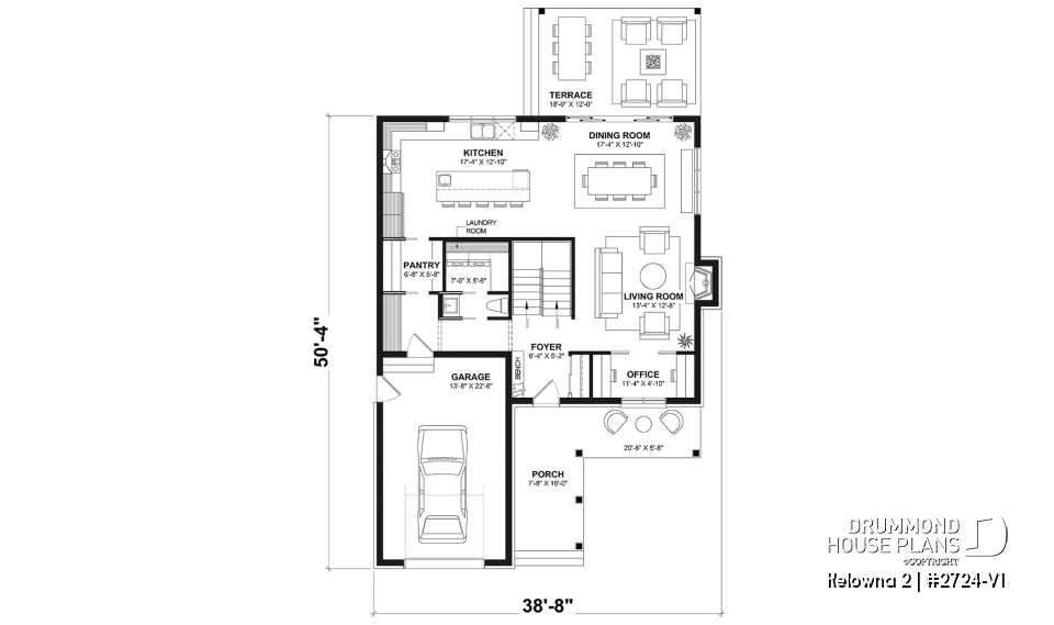 1st level - Country home plan with 4 to 5 bedrooms, garage, office, sheltered terrace and beautiful master suite - Kelowna 2