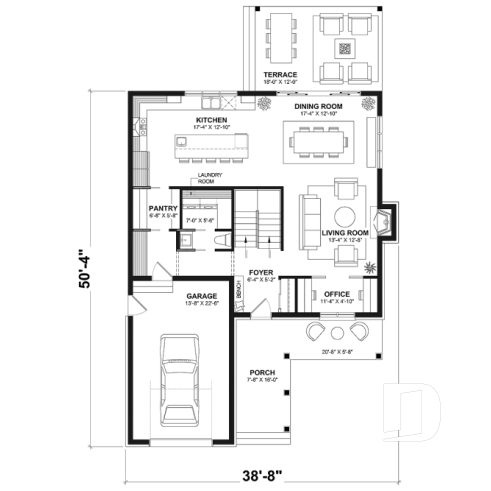 1st level - Country home plan with 4 to 5 bedrooms, garage, office, sheltered terrace and beautiful master suite - Kelowna 2