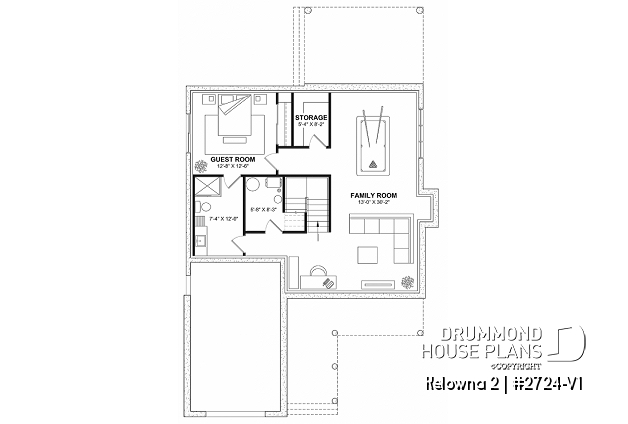 Basement - Country house plan with 4 to 5 bedrooms, garage, office, sheltered terrace and beautiful master suite &#8203; - Kelowna 2