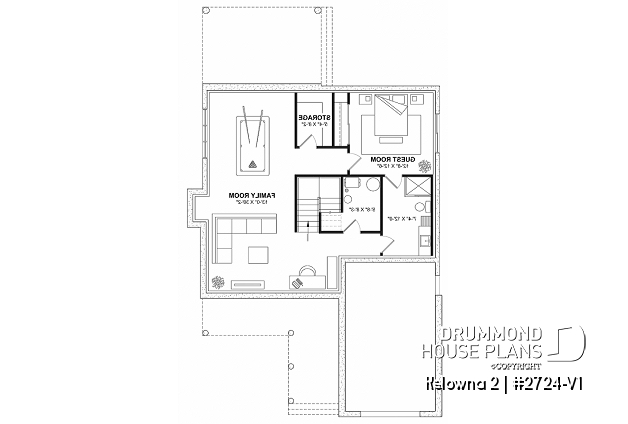 Basement - Country house plan with 4 to 5 bedrooms, garage, office, sheltered terrace and beautiful master suite - Kelowna 2