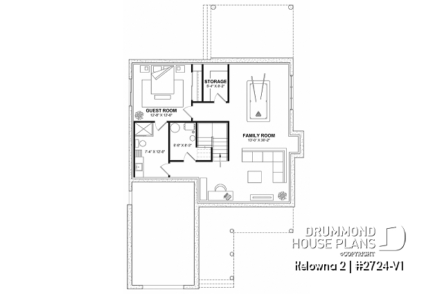 Finished basement - Country house plan with 4 to 5 bedrooms, garage, office, sheltered terrace and beautiful master suite - Kelowna 2