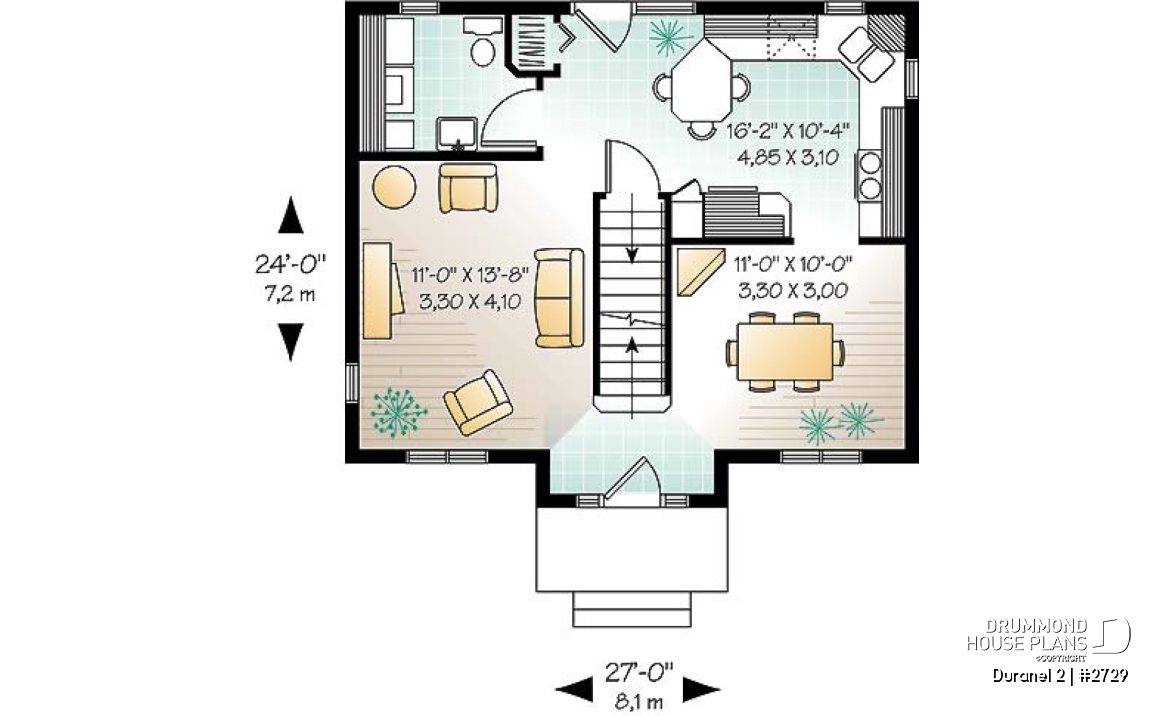 1st level - Country &amp; rustic home design, transitional style home plan, 3 bedrooms, open floor plan, double sink - Duranel 2