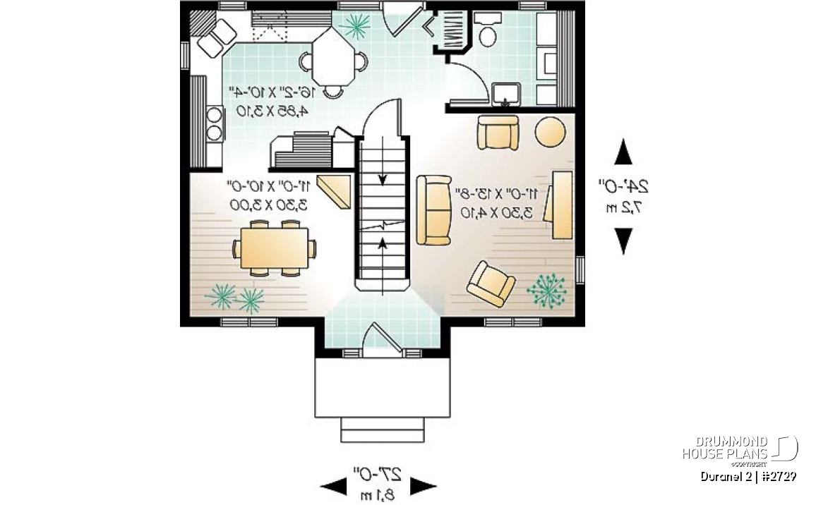 1st level - Country &amp; rustic home design, transitional style home plan, 3 bedrooms, open floor plan, double sink - Duranel 2