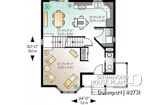 1st level - Victorian inspired cottage plan, 3 bedrooms, abundant fenestration, shutters, open space - Davenport