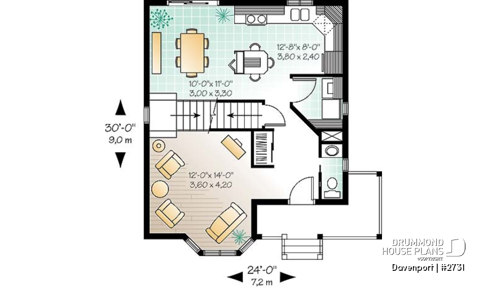 1st level - Victorian inspired cottage plan, 3 bedrooms, abundant fenestration, shutters, open space - Davenport