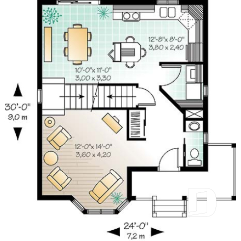 1st level - Victorian inspired cottage plan, 3 bedrooms, abundant fenestration, shutters, open space - Davenport