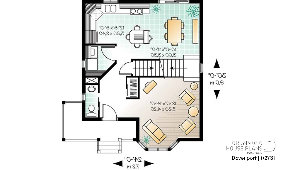 1st level - Victorian inspired cottage plan, 3 bedrooms, abundant fenestration, shutters, open space - Davenport