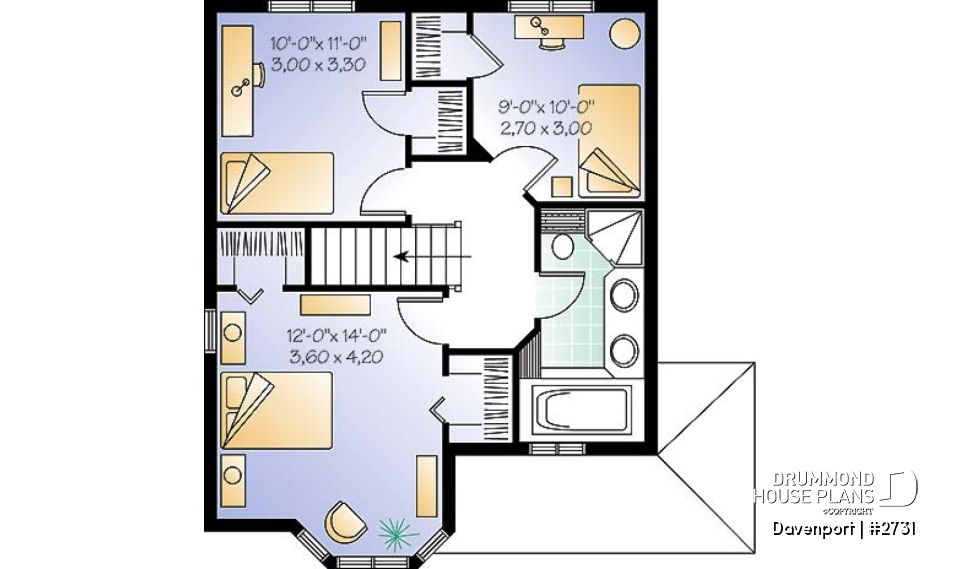 2nd level - Victorian inspired cottage plan, 3 bedrooms, abundant fenestration, shutters, open space - Davenport