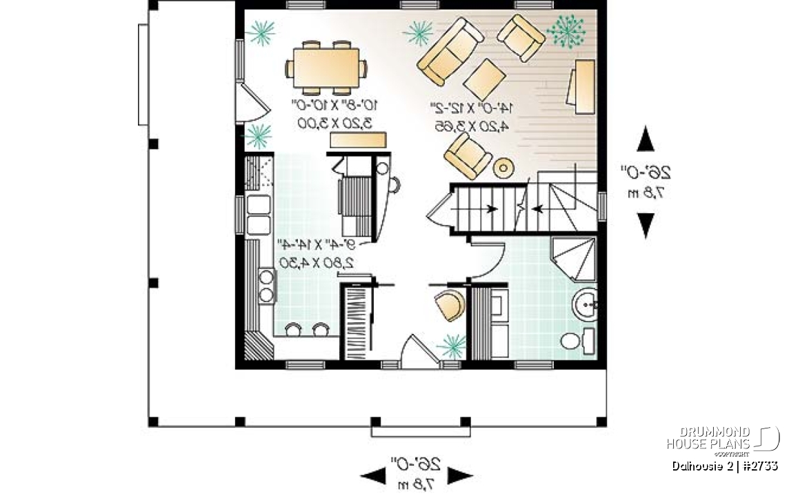 1st level - English inspired two-storey house plan with 3 bedrooms, 2 bathrooms, open floor plan concept - Dalhousie 2
