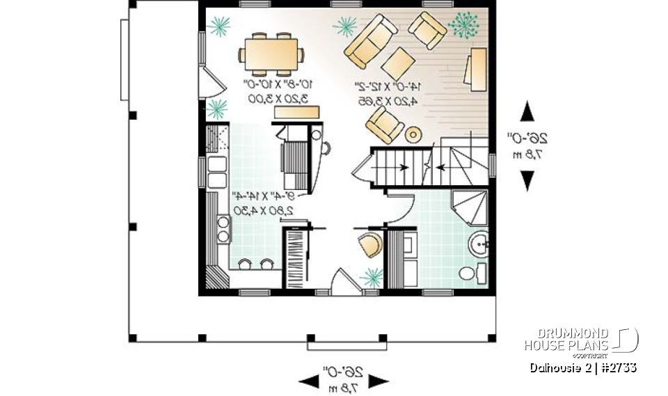1st level - English inspired two-storey house plan with 3 bedrooms, 2 bathrooms, open floor plan concept - Dalhousie 2