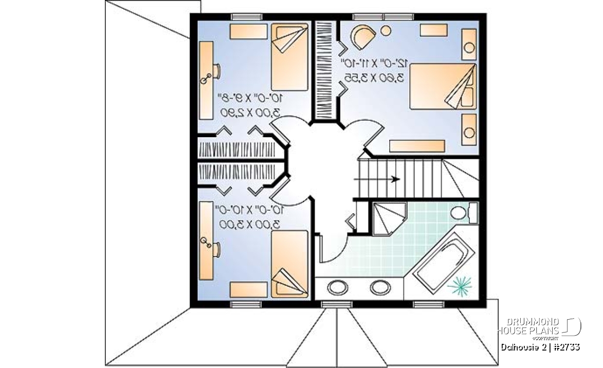 2nd level - English inspired two-storey house plan with 3 bedrooms, 2 bathrooms, open floor plan concept - Dalhousie 2