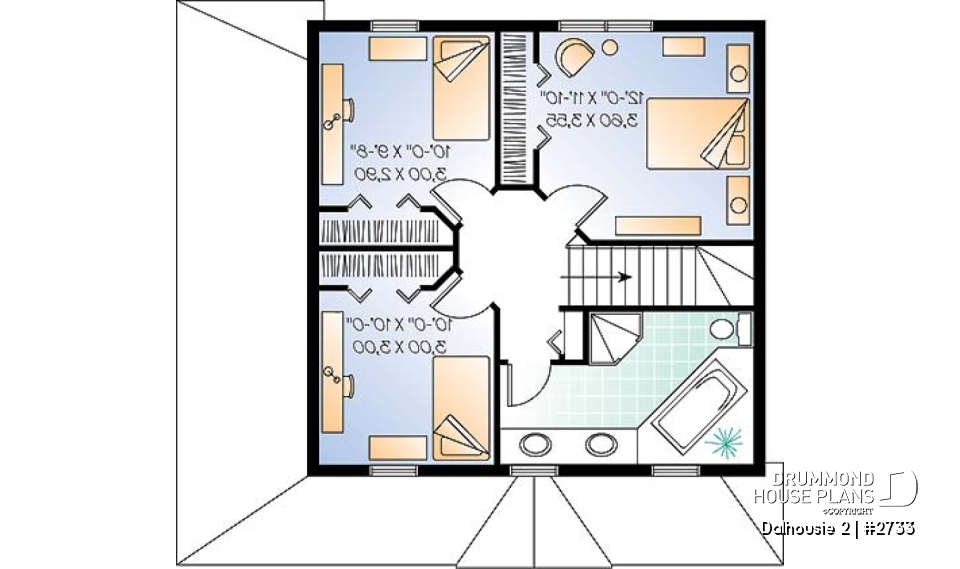 2nd level - English inspired two-storey house plan with 3 bedrooms, 2 bathrooms, open floor plan concept - Dalhousie 2