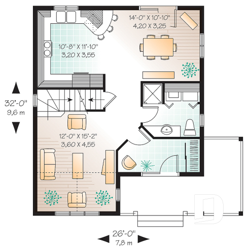 1st level - Country style small house plan with cathedral ceiling and 3 large bedrooms, remarkable storage in kitchen - Country Charmer 1