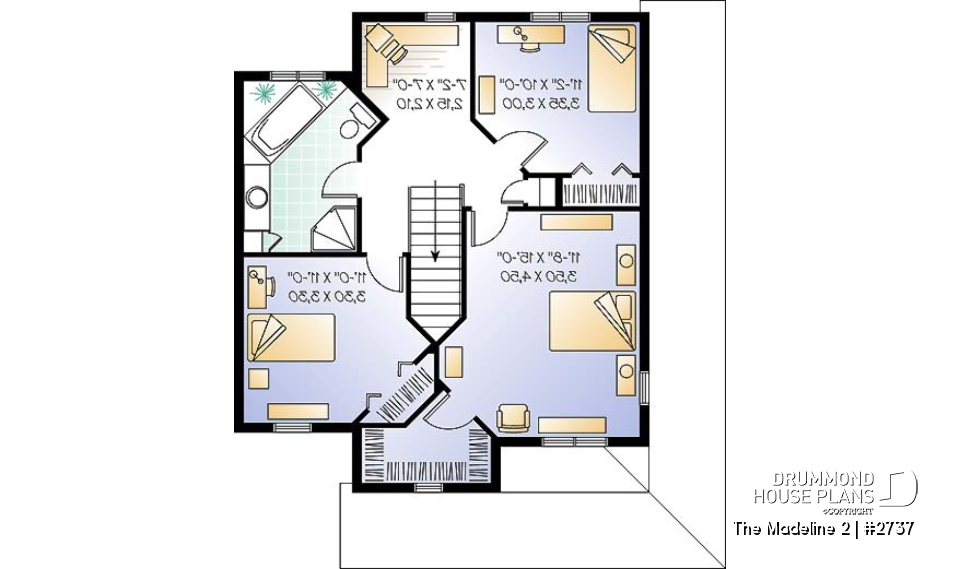 2nd level - Country house plan, 3 bedrooms, covered warparound porch, breakfast nook, formal dining room - The Madeline 2
