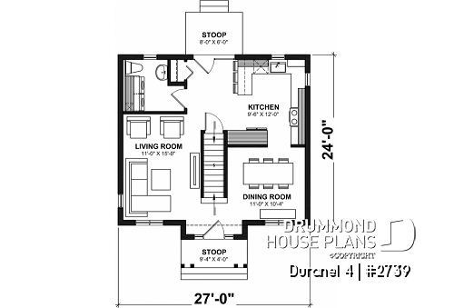 1st level - Transitional style economical with kitchen island, laundry room on main, 3 bedrooms - Duranel 4