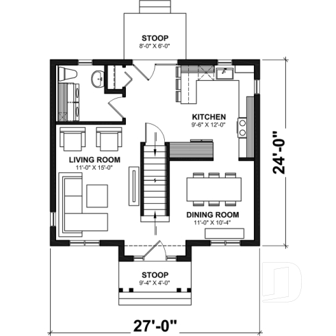 1st level - Transitional style economical with kitchen island, laundry room on main, 3 bedrooms - Duranel 4