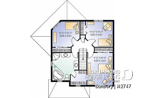 2nd level - Country house plan, 3 bedrooms + home office (or game room), beautiful family room with lots of windows - Banbury