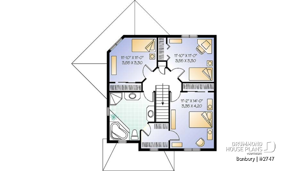 2nd level - Country house plan, 3 bedrooms + home office (or game room), beautiful family room with lots of windows - Banbury